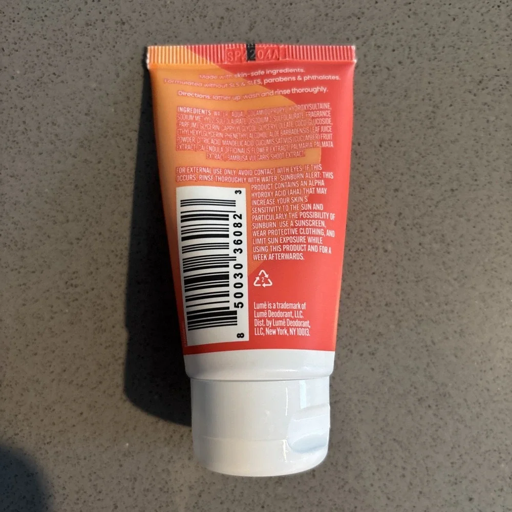 Lume Acidified Body Wash 1.5 fl oz Removes Odor Better Than Soap Clean Tangerine